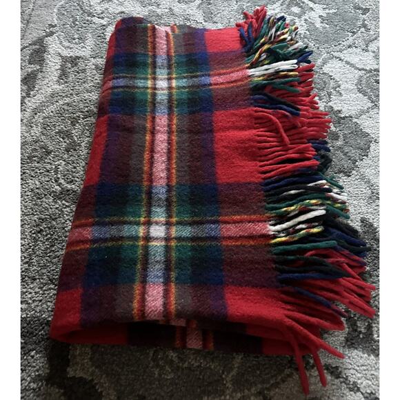 Reine Schurwolle Wool Blanket Throw Red Blue Green Plaid Fringe Vintage 62x48” - Picture 16 of 16